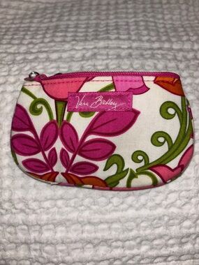 Vera Bradley Pink Floral Zip Pouch with Green Accents